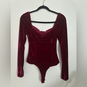 Elodie - Red Velvet Long Sleeve Bodysuit Size Small